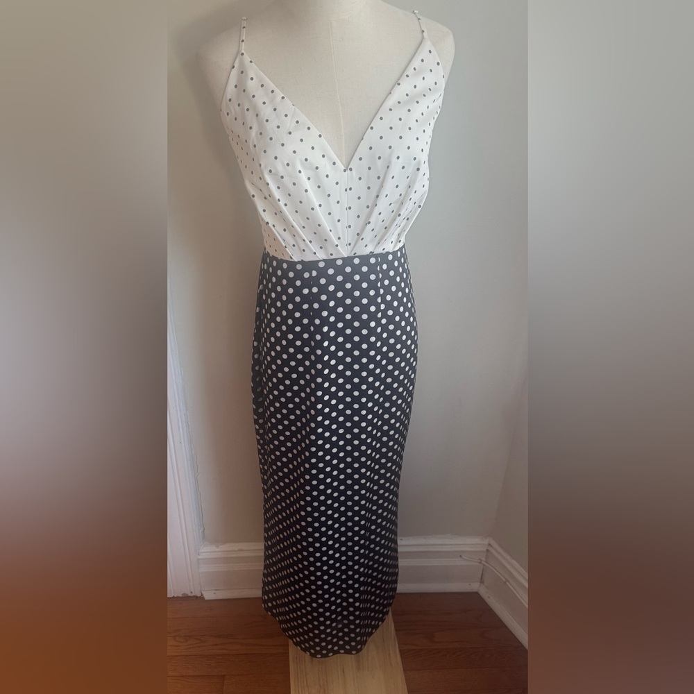 BCBG Two-Tone Black and White Polka Dot Midi Slip Dress